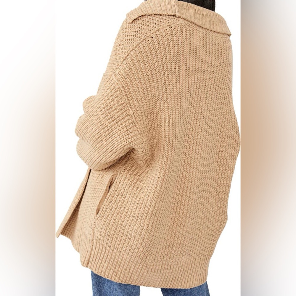 Free People Swim Too Deep Oversized Chunky Knit Cardigan | Almond | Size Medium - Picture 4 of 11